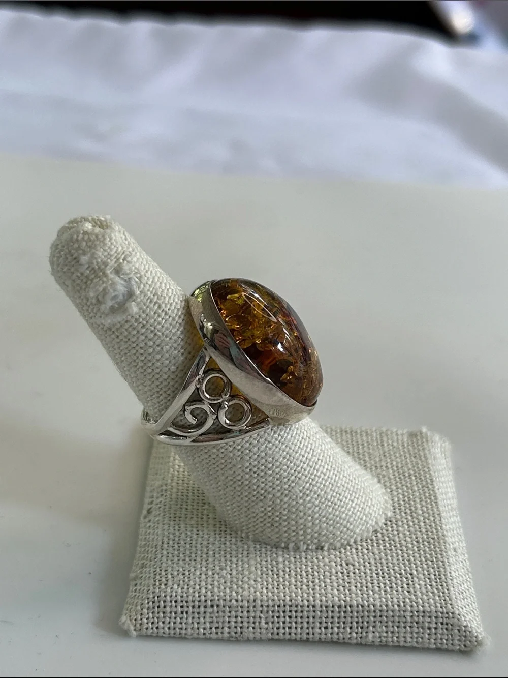 VTG Sterling Silver Huge Baltic Amber Statement Ring Size 7